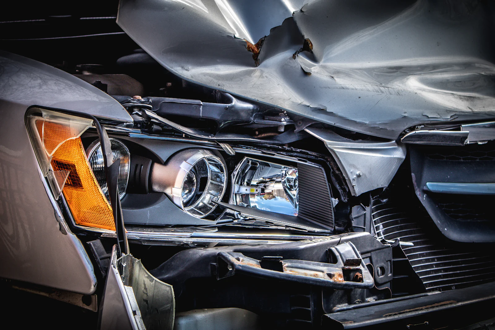Front-end damage to a vehicle after a Las Vegas car accident